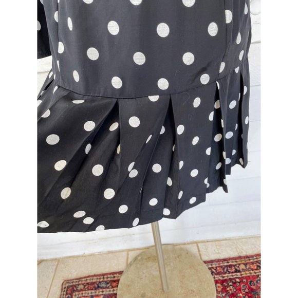 Vintage 1980s Black White Polka Dot Pleated Dress - Picture 5 of 12